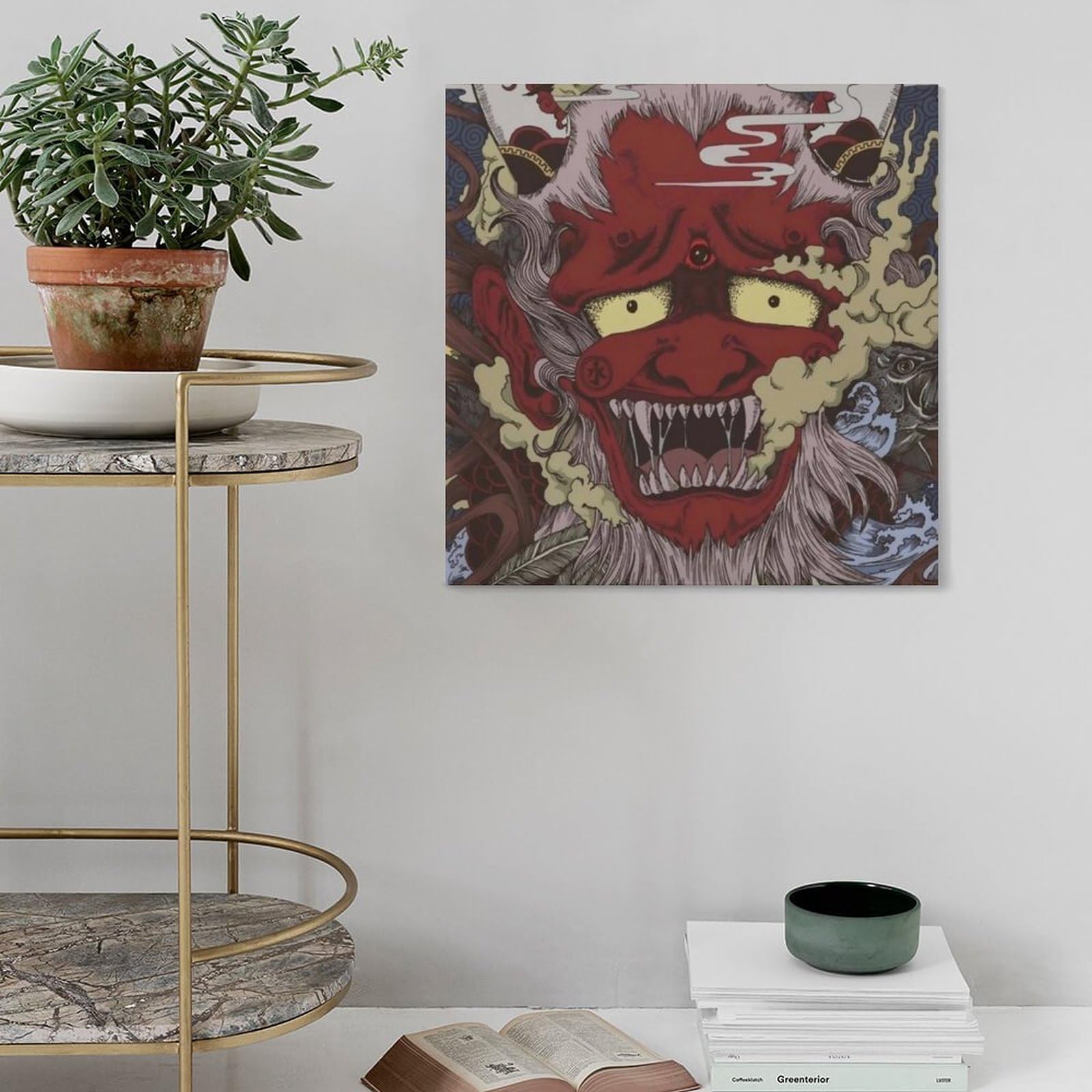 Amazon｜アートパネル 鬼 和風 赤鬼 鬼退治 装飾画 アートフレーム